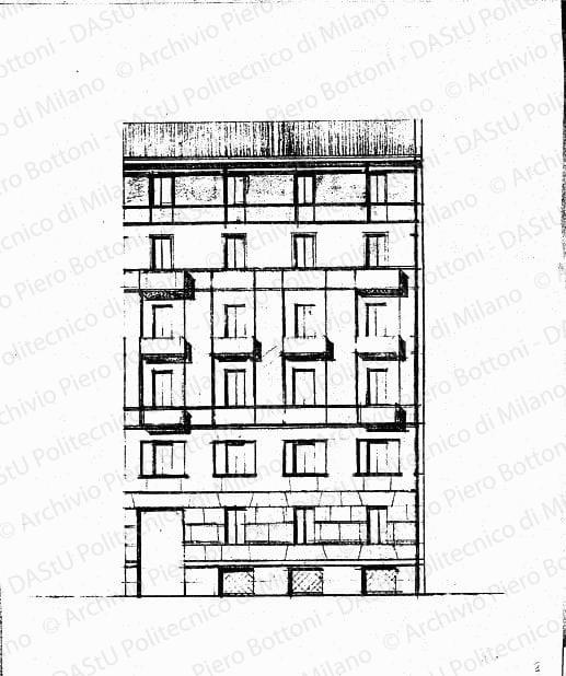 Prospetto, scala 1:100, s.d. Matita su carta, cm 36,2x29,2. 