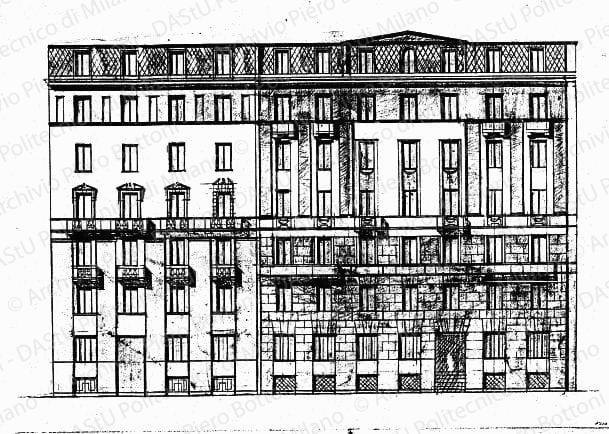 Prospetti, scala 1:100, s.d. Matita e china su lucido, cm 33,5x46,5. 