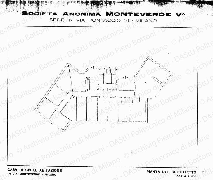 Casa di civile abitazione, pianta sottotetto, scala 1:200, s.d. Stampa su carta, cm 22,5x32,0. 