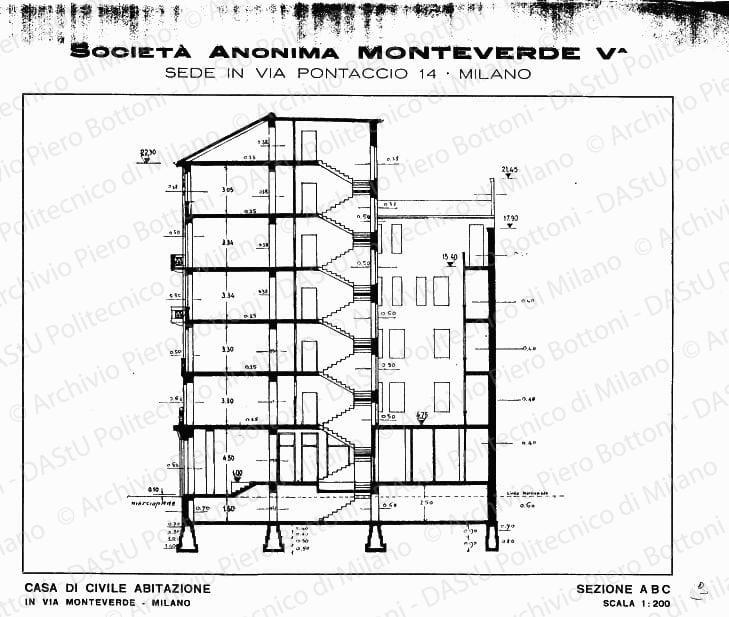 Casa di civile abitazione, sezione ABC, scala 1:200, s.d. Stampa su carta, cm 22,5x32,0. 