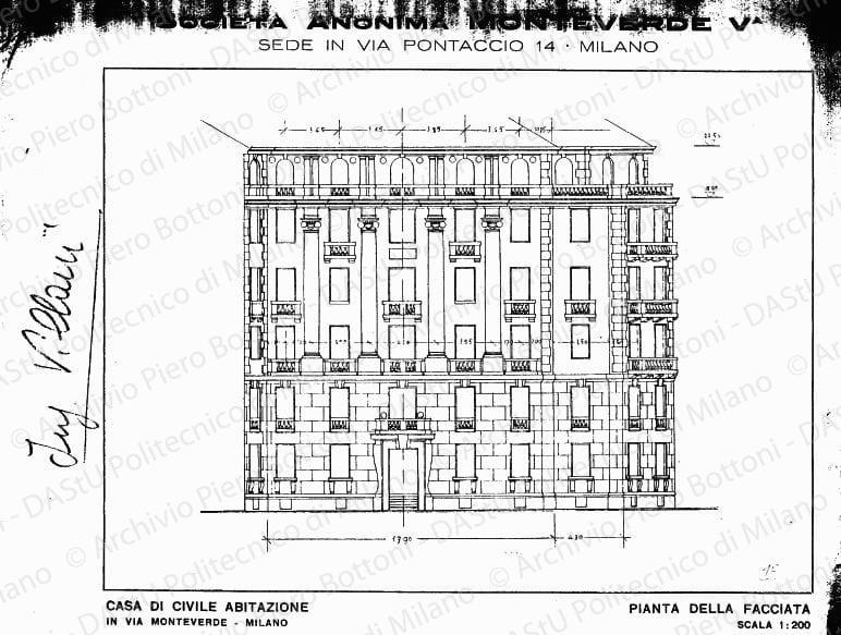 Casa di civile abitazione, prospetto, scala 1:200, s.d. Stampa su carta, cm 22,5x32,0. 