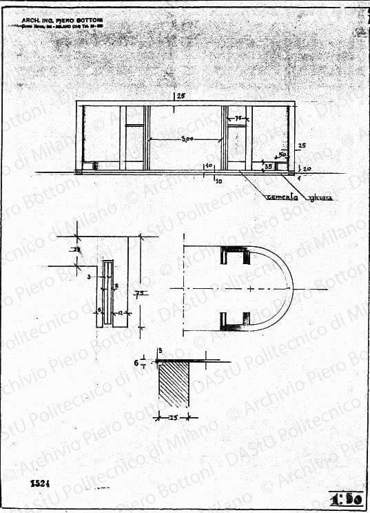 Sezione e particolari, scala 1:50, prot. 1524, s.d. Matita su lucido, cm 42,8x31,4. 