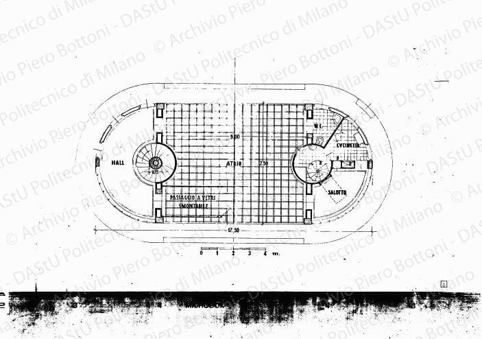 Pianta p. terreno, scala 1:50, s.d. Eliografia su carta, cm 30,2 x 51,9.