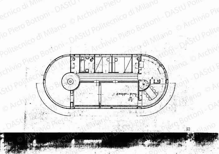Pianta primo piano, scala 1: 50, s.d. Eliografia su carta, cm 28,3 x 46,0. Annotazione a matita.