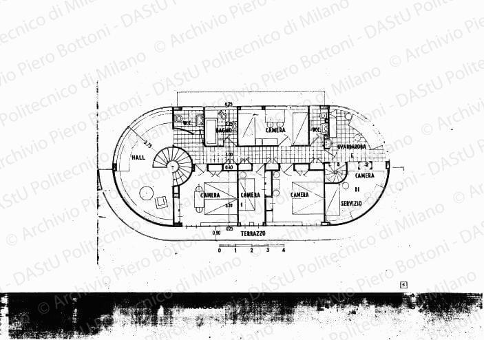 Pianta secondo piano, scala 1:50, s.d. Eliografia su carta, cm 27,7 x 39,1.