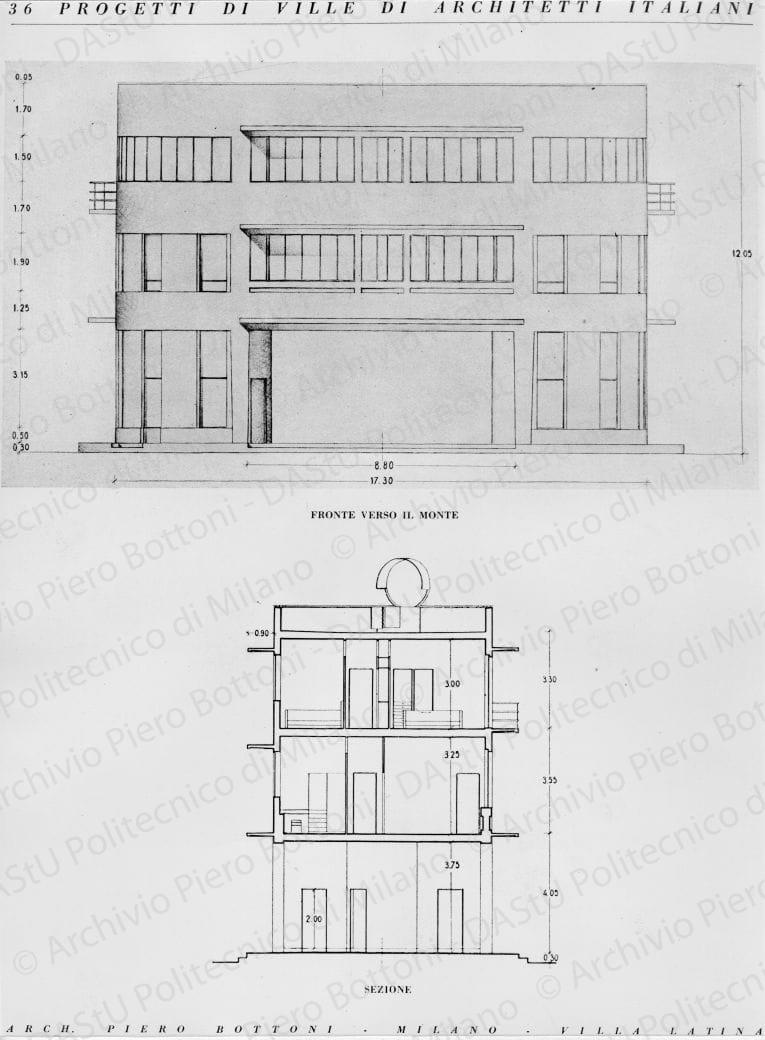 Idem, in formato differente, positivo, bianco e nero, mm 293x219. Scritta tipografica sul recto: "36 progetti di ville di architetti italiani. Arch. Piero Bottoni - Milano - Villa Latina".