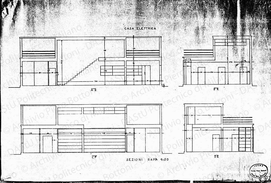 Casa Elettrica, sezioni, scala 1:50, s.d. Eliografia su carta, cm 42,5x63,0. 