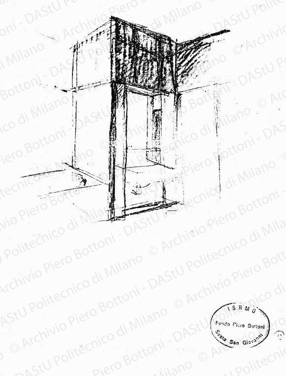 Schizzo prospettico del bagno, s.d. Matita e matite colorate su carta, cm 28,0x22,0. 