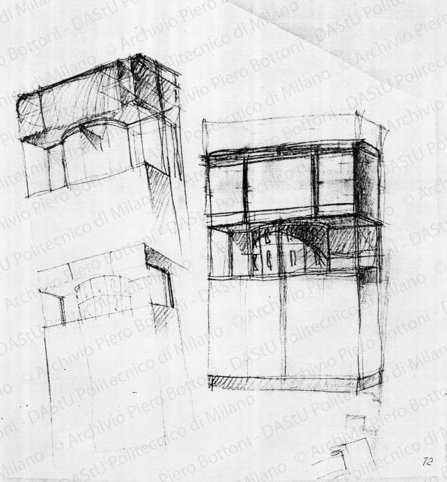 Schizzi mobile cucina, s.d. Matita su lucido, cm 29,0x26,1. 