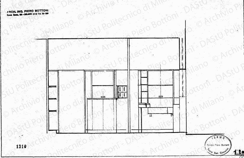 Vista parete cucina e acquaio, scala 1:20, prot. 1310, s.d. Matita su lucido, cm 26,5x40,0. 
