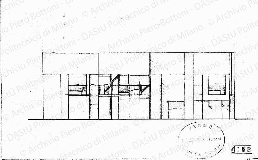 Vista parete cucina, scala 1:50, s.d. Matita su lucido, cm 15,0x24,0. 
