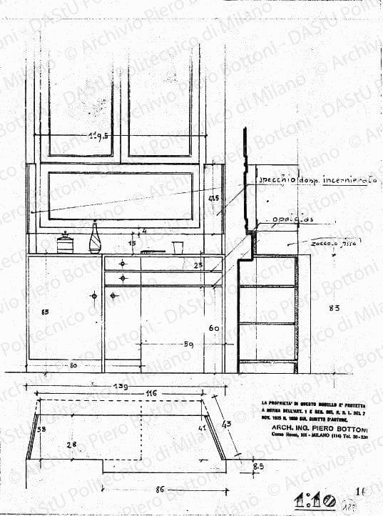 Mobile sottofinestra, scala 1:10, prot. 10[?], s.d. Matita su lucido, cm 35,7x26,7, 