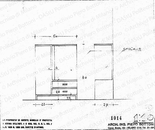Mobiletto, scala 1:10, prot. 1014, s.d. Matita su lucido, cm 18,7x22,4. 