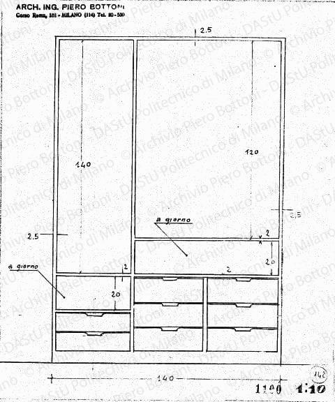 Armadio, scala 1:10, prot. 1100, s.d. Matita su lucido, cm 24,5x20,4. 