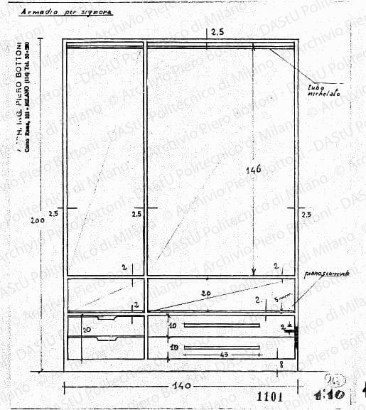 Armadio, scala 1:10, prot. 1101, s.d. Matita su lucido, cm 24,5x20,4. 