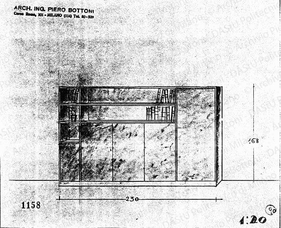 Libreria, scala 1:20, prot. 1158, s.d. Matita su lucido, cm 19,2x23,4. 