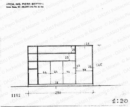 Mobiletto, scala 1:20, prot. 1162, s.d. Matita su lucido, cm 19,2x23,4. 