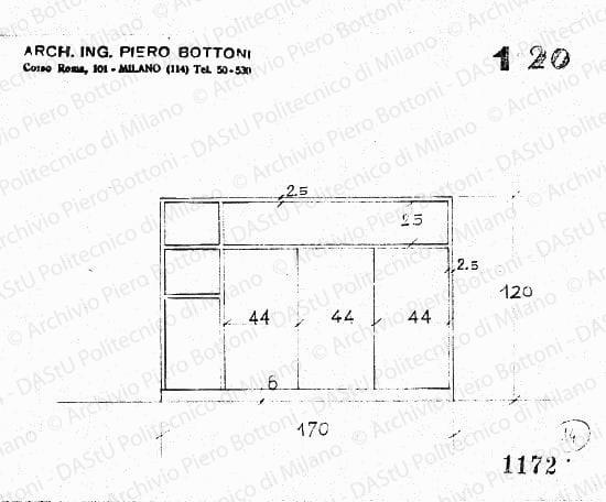 Mobiletto, scala 1:20, prot. 1172, s.d. Matita su lucido, cm 13,8x17,8. 