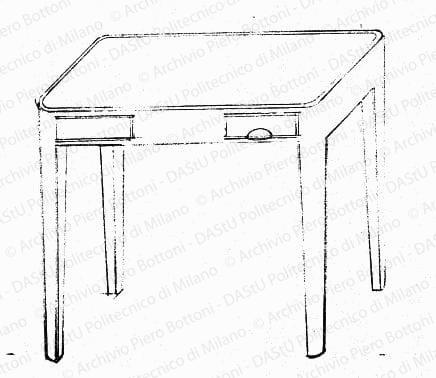 Assonometria tavolo, scala 1:10, s.d. Matita su lucido, cm 21,6x22,3. 