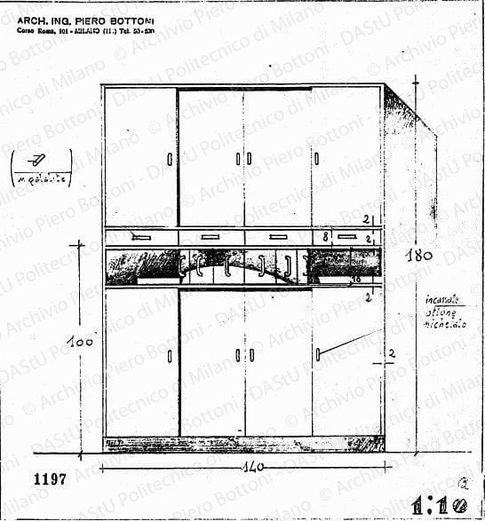 Mobile cucina, scala 1:10, prot. 1197, s.d. Matita su lucido, cm 25,2x23,5. 