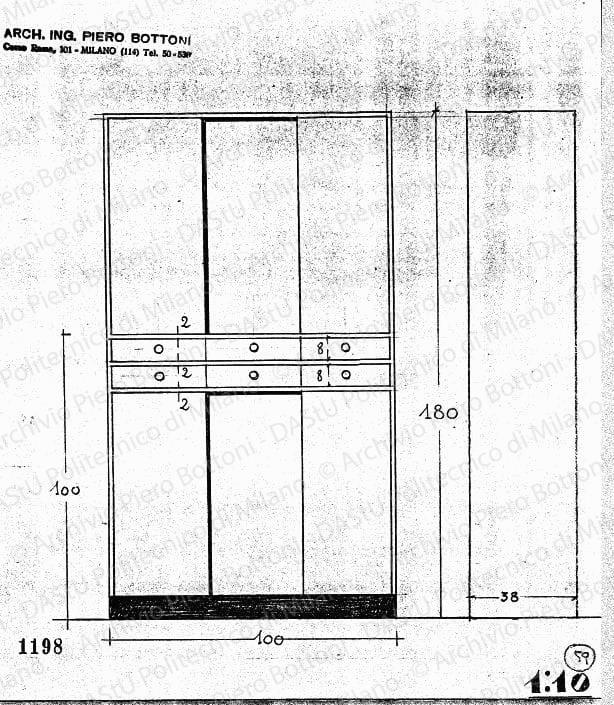 Armadio, scala 1:10, prot. 1198, s.d. Matita su lucido, cm 25,0x22,8. 