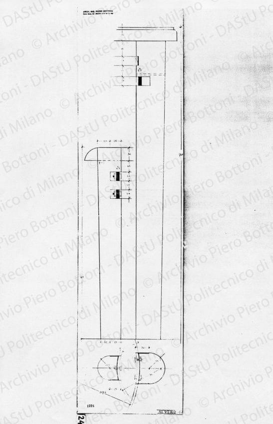 Particolare tavolino e sgabello, scala 1:1, prot. 1224, s.d. Matita su lucido, cm 90,8x23,5.