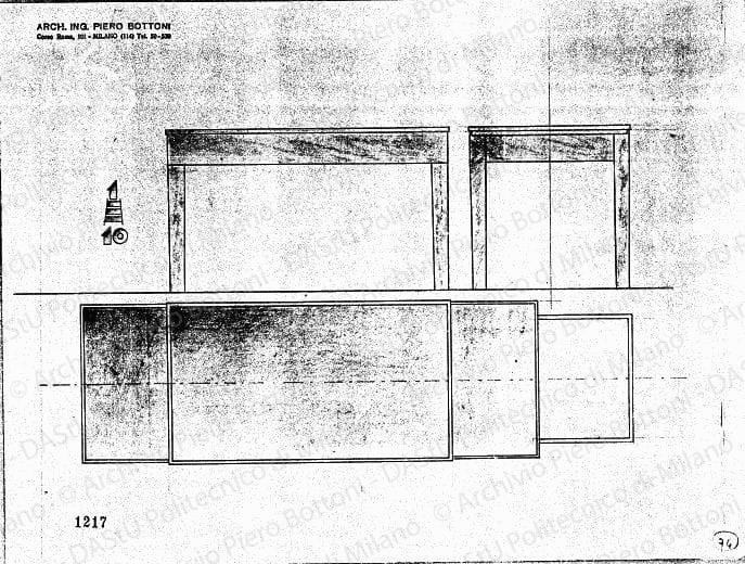 Tavolo allungabile, scala 1:10, prot. 1217, s.d. Matita su lucido, cm 27,8x37,2. 