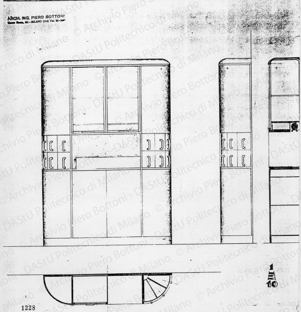 Mobile cucina, scala 1:10, prot. 1228, s.d. Matita su lucido, cm 37,5x36,8. 