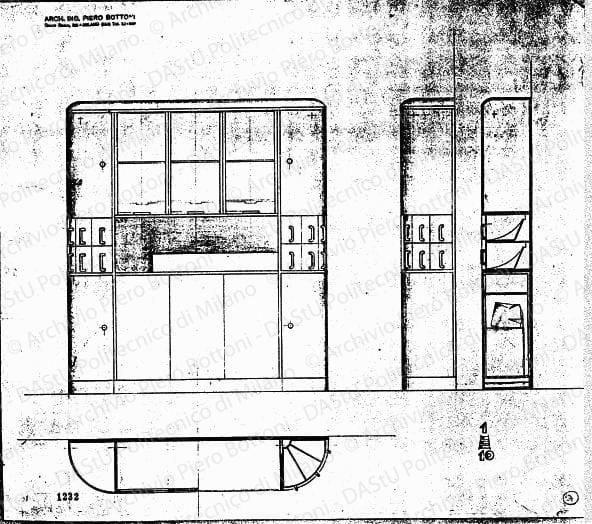 Mobile cucina, scala 1:10, prot. 1232, s.d. Matita su lucido, cm 38,5x43,2. 