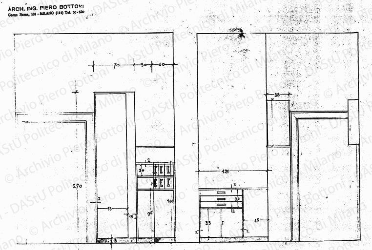 Mobili cucina, scala 1:20, prot. 1233, s.d. Matita su lucido, cm 23,7x36,0. 