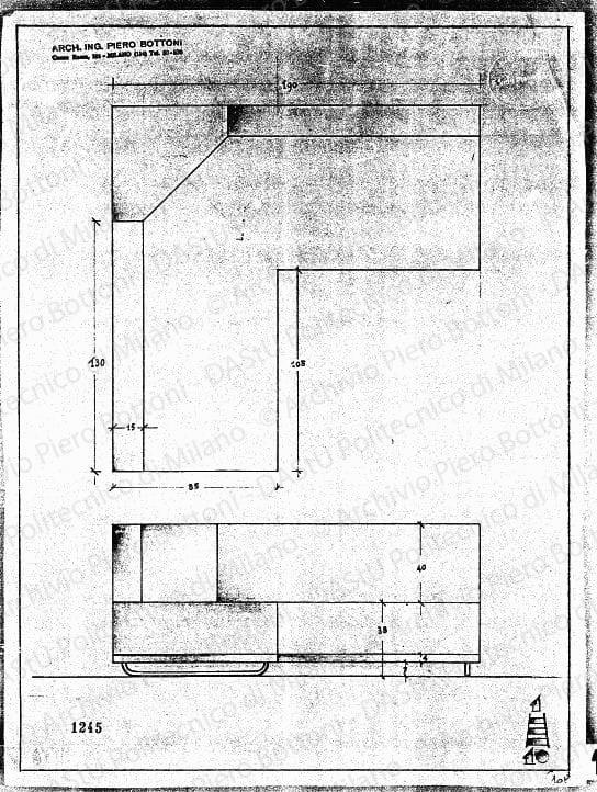 Divano, scala 1:10, prot. 1245, s.d. Matita su lucido, cm 40,0x29,5. 