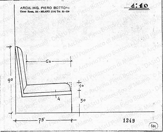 Divano, scala 1:10, prot. 1249, s.d. Matita su lucido, cm 18,0x22,0. 