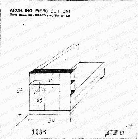 Divano, assonometria, scala 1:20, prot. 1256, s.d. Matita su lucido, cm 15,4x15,1. 