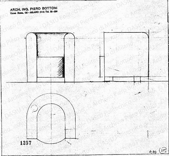 Poltrona, scala 1:10, prot. 1257, s.d. Matita su carta, cm 23,3x25,5. 
