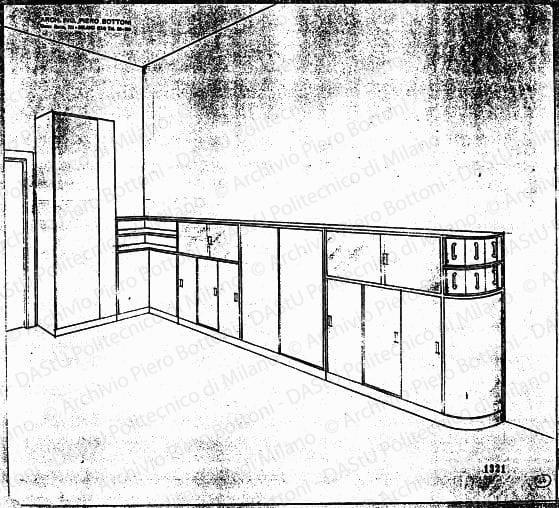 Prospettiva mobile cucina, prot. 1321, s.d. Matita su lucido, cm 36,7x40,5. 