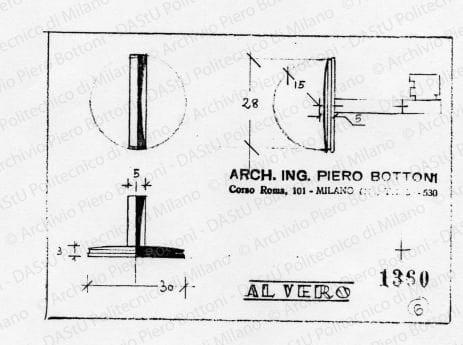Particolare maniglia e chiave per mobile, scala 1:1, prot. 1360, s.d. Matita su lucido, cm9,4x13,3. 