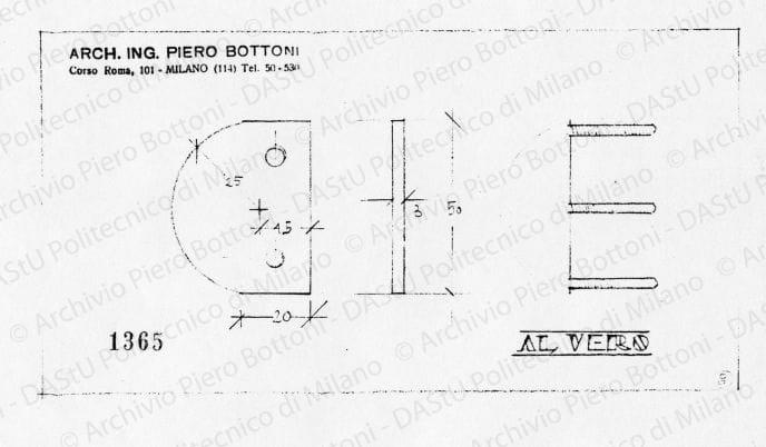Particolare ferramenta per mobile, scala 1:1, prot. 1365, s.d. Matita su lucido, cm11,2x20,7. 