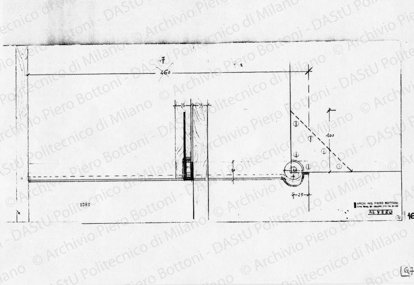 Particolare mobile, scala 1:1, prot. 1382, s.d. Matita su lucido, cm 29,3x65,5. 