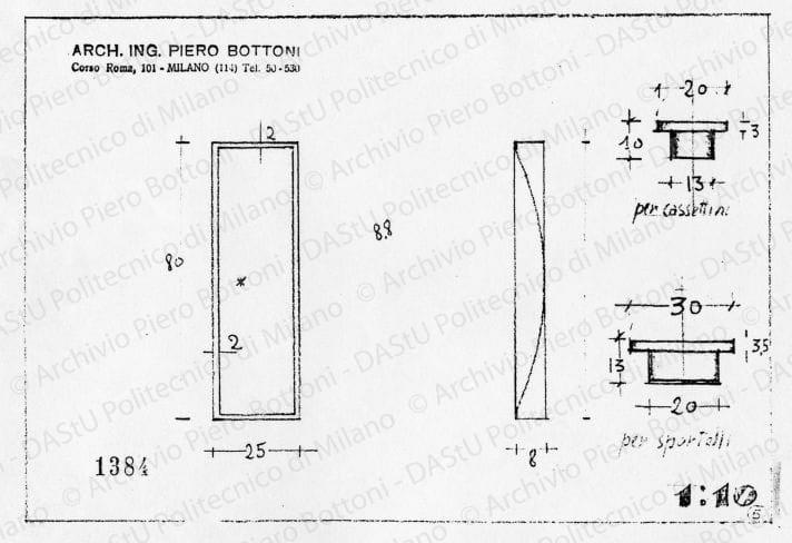 Particolare maniglie, scala 1:1, prot. 1384, s.d. Matita su lucido, cm 14,8x21,7. 