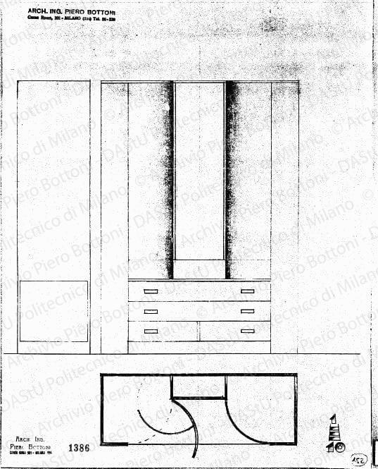 Armadio, scala 1:10, prot. 1386, s.d. Matita su lucido, cm 35,8x28,3. 