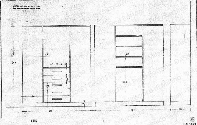 Armadio, scala 1:10, prot. 1387, s.d. Matita su lucido, cm 31,6x48,7. 