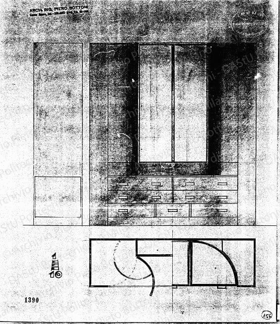 Armadio, scala 1:10, prot. 1390, s.d. Matita su lucido, cm 37,0x31,7. 