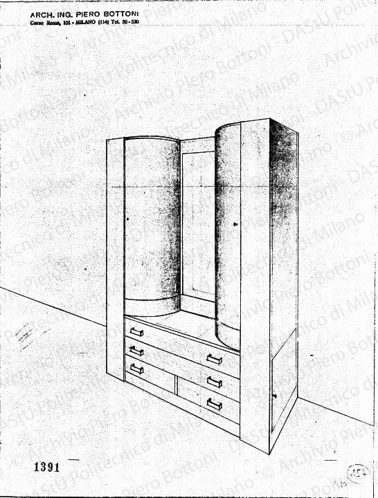 Prospettiva armadio, prot. 1391, s.d. Matita su lucido, cm 30,8x23,0. 