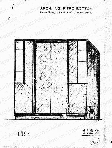 Armadio, scala 1:20, prot. 1394, s.d. Matita e matita verde su carta, cm 18,7x13,2. 