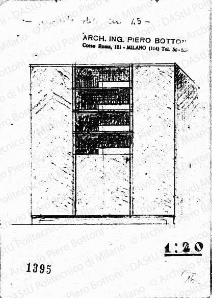 Armadio, scala 1:20, prot. 1395, s.d. Matita e matita verde su carta, cm 18,7x13,2. 
