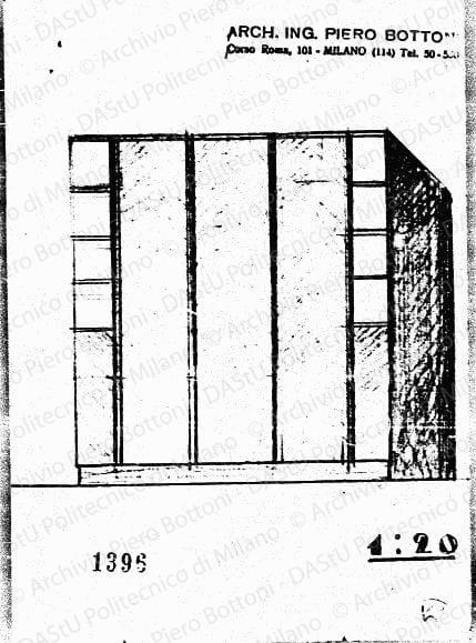Armadio, scala 1:20, prot. 1396, s.d. Matita e matita verde su carta, cm 18,7x13,1. 