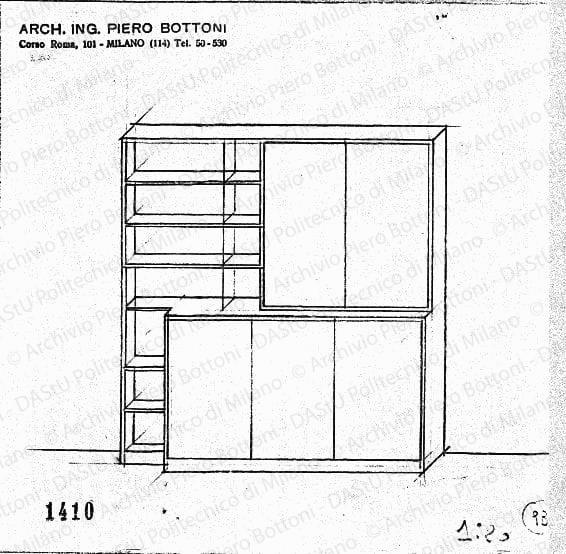 Libreria, scala 1:20, prot. 1410, s.d. Matita su lucido, cm 19,2x23,0. 