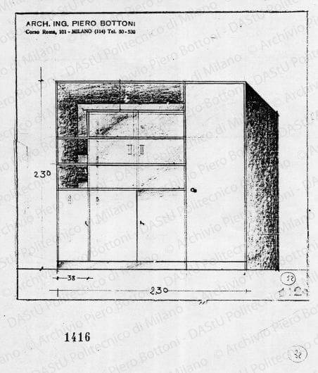 Mobile, scala 1:20, prot. 1416, s.d. Matita su carta, cm 23,0x20,0. 