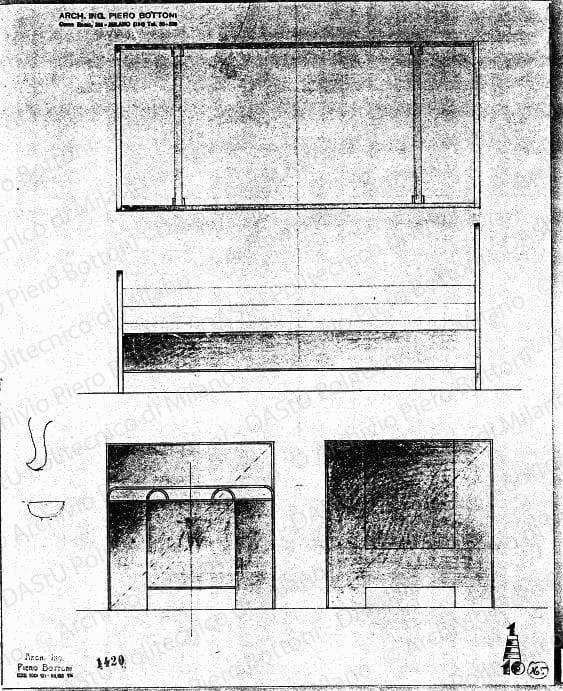 Letto, scala 1:10, prot. 1420, s.d. Matita e matita marrone su lucido, cm 39,0x31,5. 
