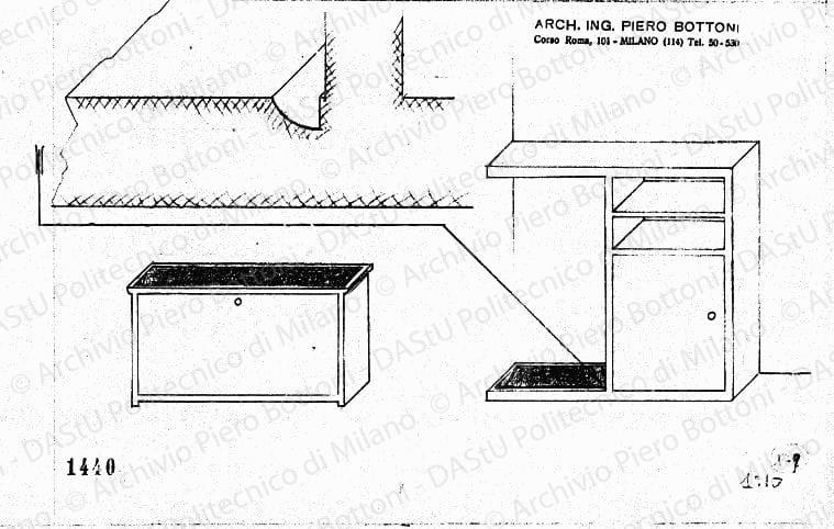 Mobiletti, scala 1:10, prot. 1440, s.d. Matita su lucido, cm 16,8x26,7. 